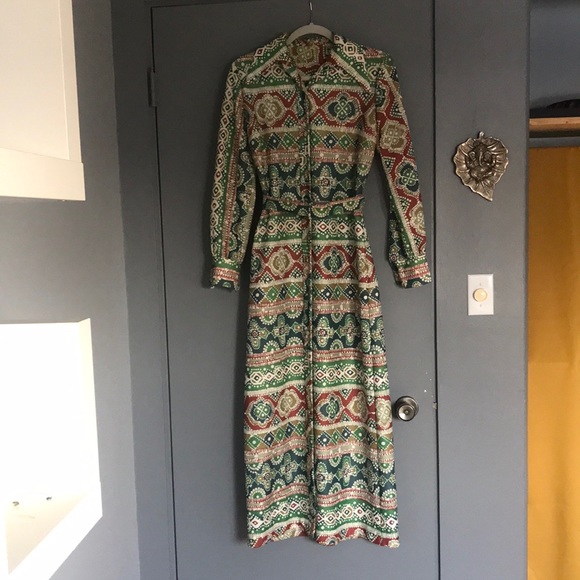 Vintage 70’s Belted Button-up Maxi Dress - Picture 1 of 7